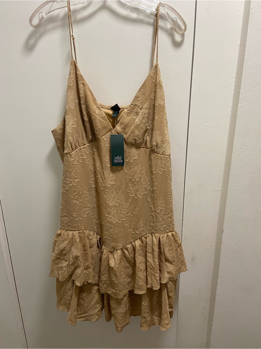 wild fable Beige Lace-Textured Slip Dress